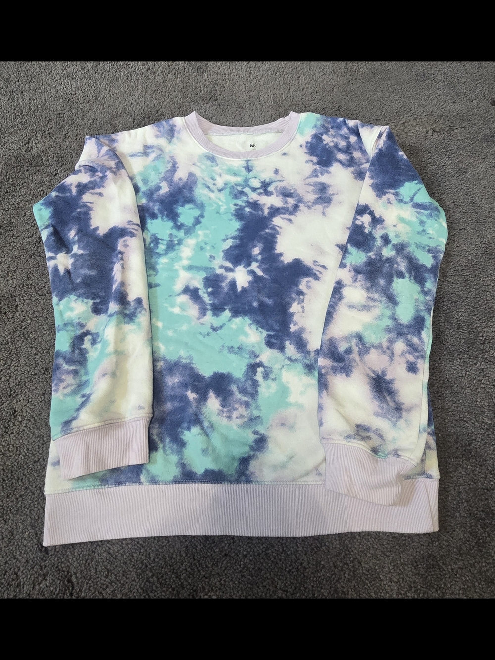 SO Pastel Tie-Dye Crewneck Sweatshirt in Aqua, Navy & Lilac